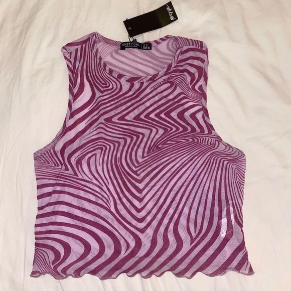 NWT Purple Marble Mesh Crop Top - Picture 2 of 16